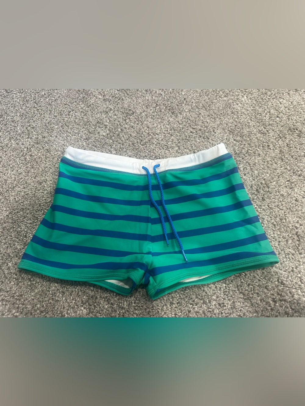 Mini Boden Green and Blue Striped Kids Swim Shorts